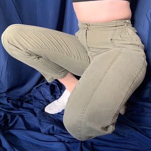High-rise washed green pants